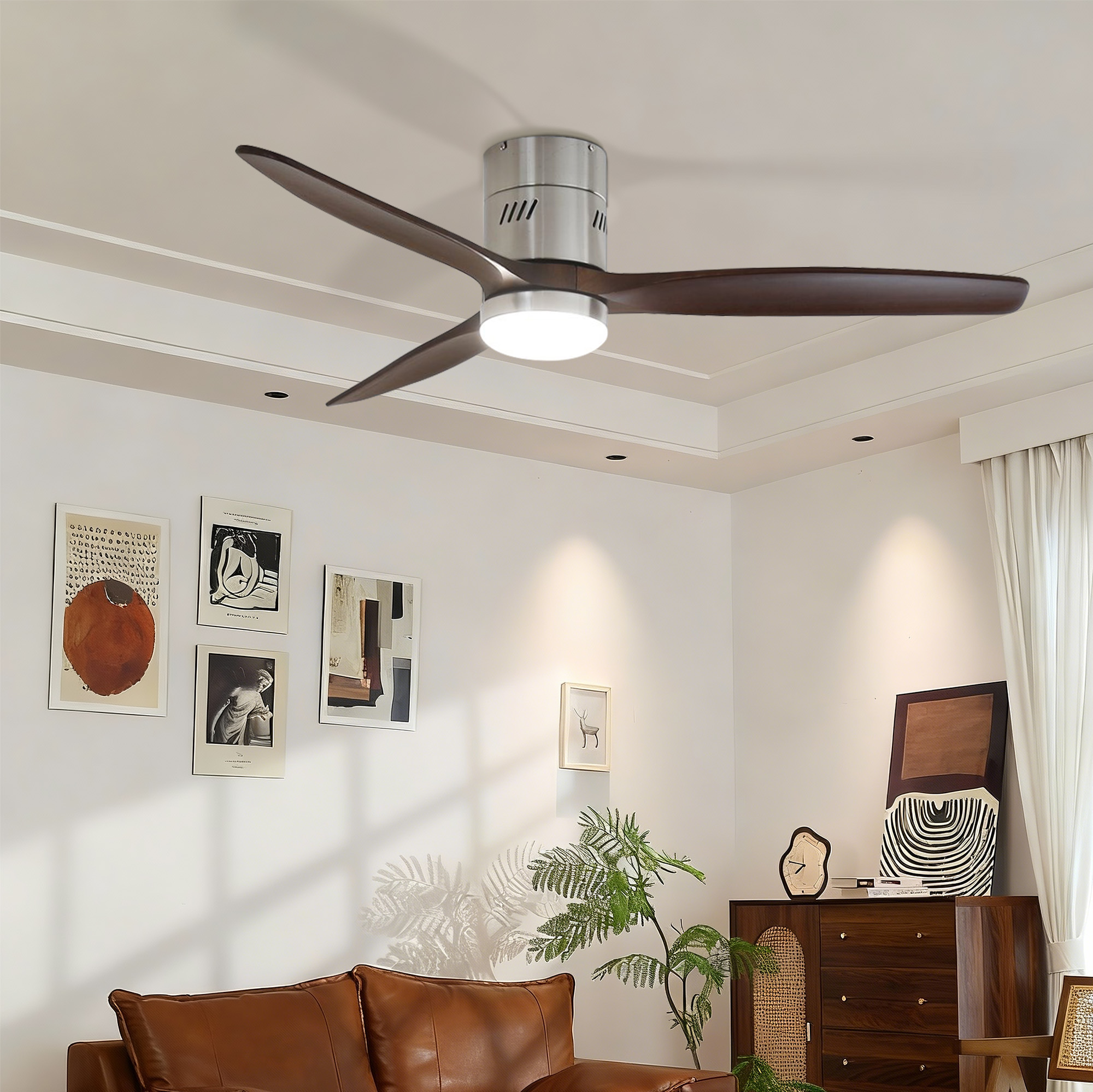 Flush Mount Standard Ceiling Fan with Integrated LED